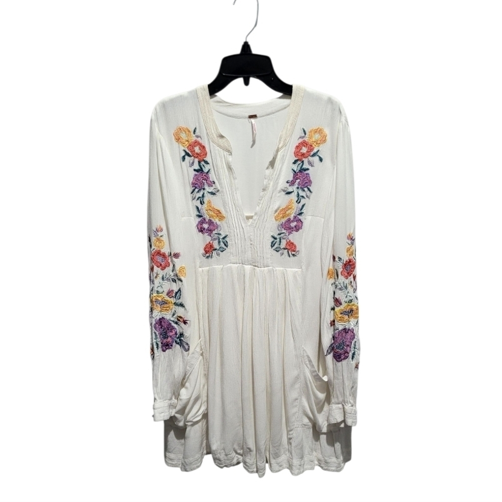 Free People Mia Embroidered Gauze Mini Dress White Boho Peasant Small - Picture 2 of 12
